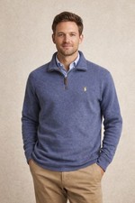 Polo Ralph Lauren Men Blue Quarter Zip Pullover Sweater Pony Logo Size L