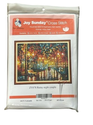 Joy Sunday Pre Printed Fabric Cross Stitch Kit RAINY NIGHT COUPLE New