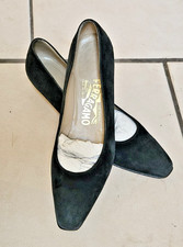 Vintage Ferragamo 6 1/2 6.5 AAA Narrow Black Suede Flats Dress Shoes DS12183 520