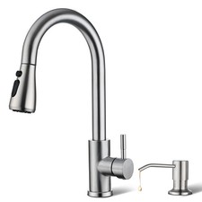 Kitchen Faucet with Soap Dispenser, Brushed Nickel Kitchen Faucet with Pull D...