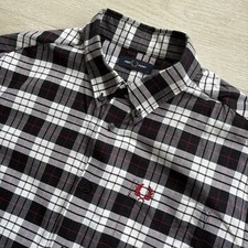 FRED PERRY Long Sleeve Check Shirt Black Red White Mens Size Extra Large Mod 60s