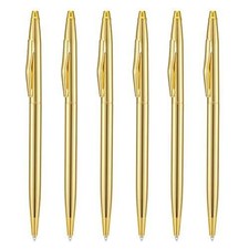 6 Pieces Golden Slim Metal Ballpoint Pen 1mm Medium Point Black Ink Smooth