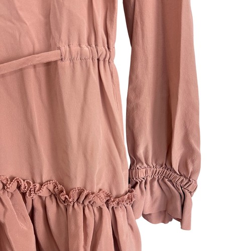 All Saints Nude Pink Alia Ruffle Hem Silk Long Sleeve Dress Size Small - Picture 7 of 9