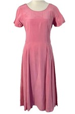 Vintage 1980s Laura Ashley 100 Silk Pink Dress US 4 UK 8 A-Line Midi RARE