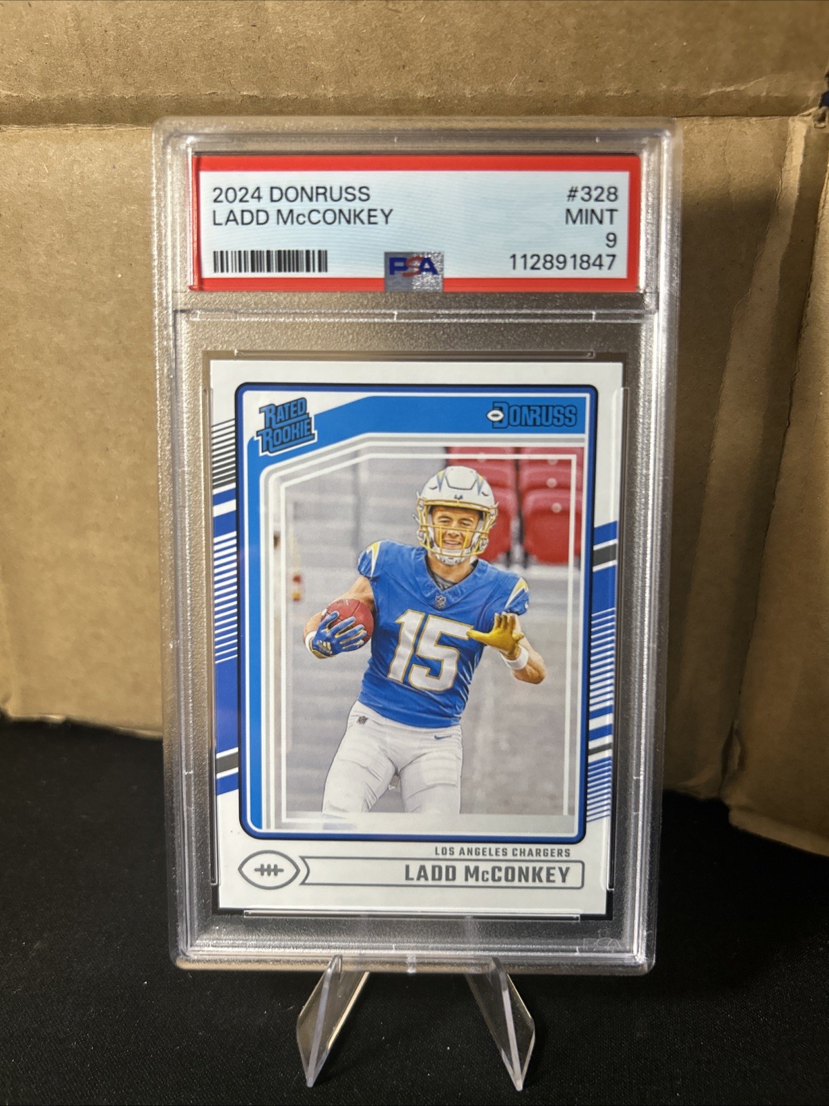 2024 Panini Donruss Rated Rookie Ladd McConkey #328 PSA 9