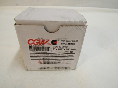 CGW Abrasives High Speed Cut-off Wheel 3'' x 1/16'' x 3/8'' A46T 45086 Box of 50