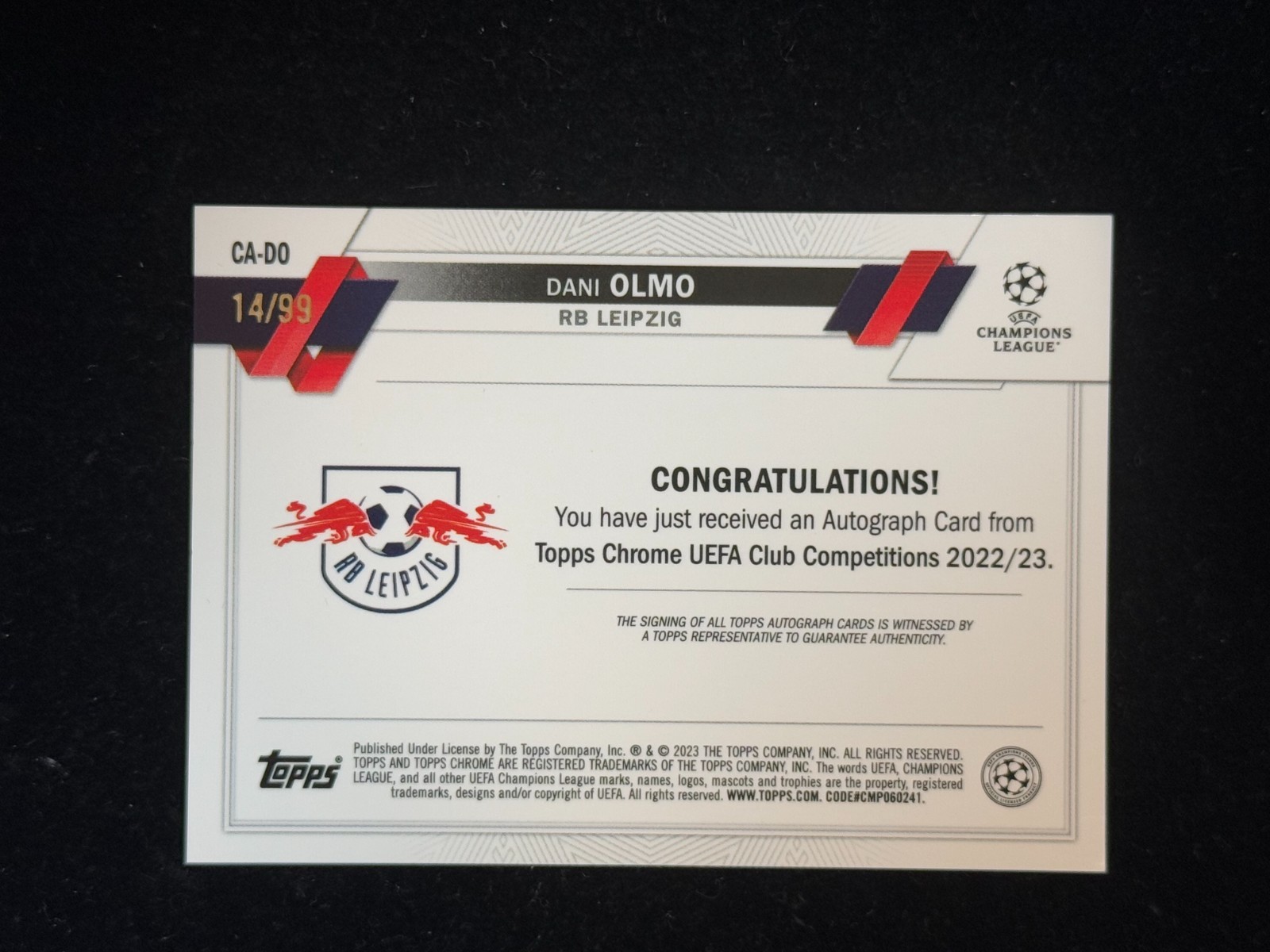 Dani Olmo 2022-23 Topps Chrome UEFA Club Auto AUTO /99 #CA-DO RB LEIPZIG view 2