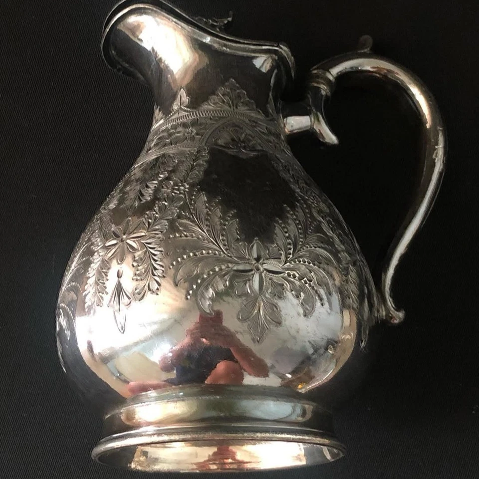 Винтажный серебряный английский кувшин молочника посеребренный 19-го века ранец узоры - Изображение 3 из 4