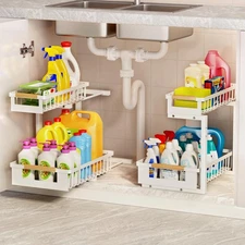Under the Sink Organizer Kitchen 2 Tier Large Pull Out with Adjustable Height