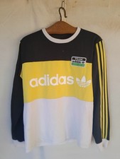 Felpa Adidas Originals vintage uomo M nera gialla maglione con logo ricamato