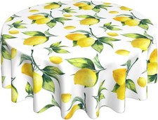 Lemon Tablecloth Round 60 Inches for Spring Summer Yellow Lemon Table Cloth Poly
