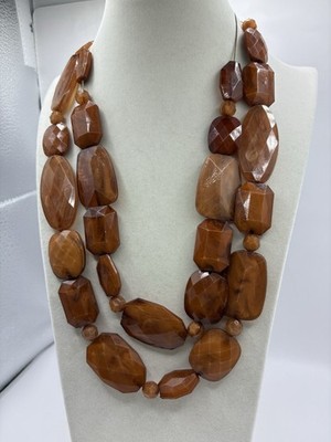 Bourbon Colored Chunky Layered Beaded Necklace Warm Color Rich Brown Color