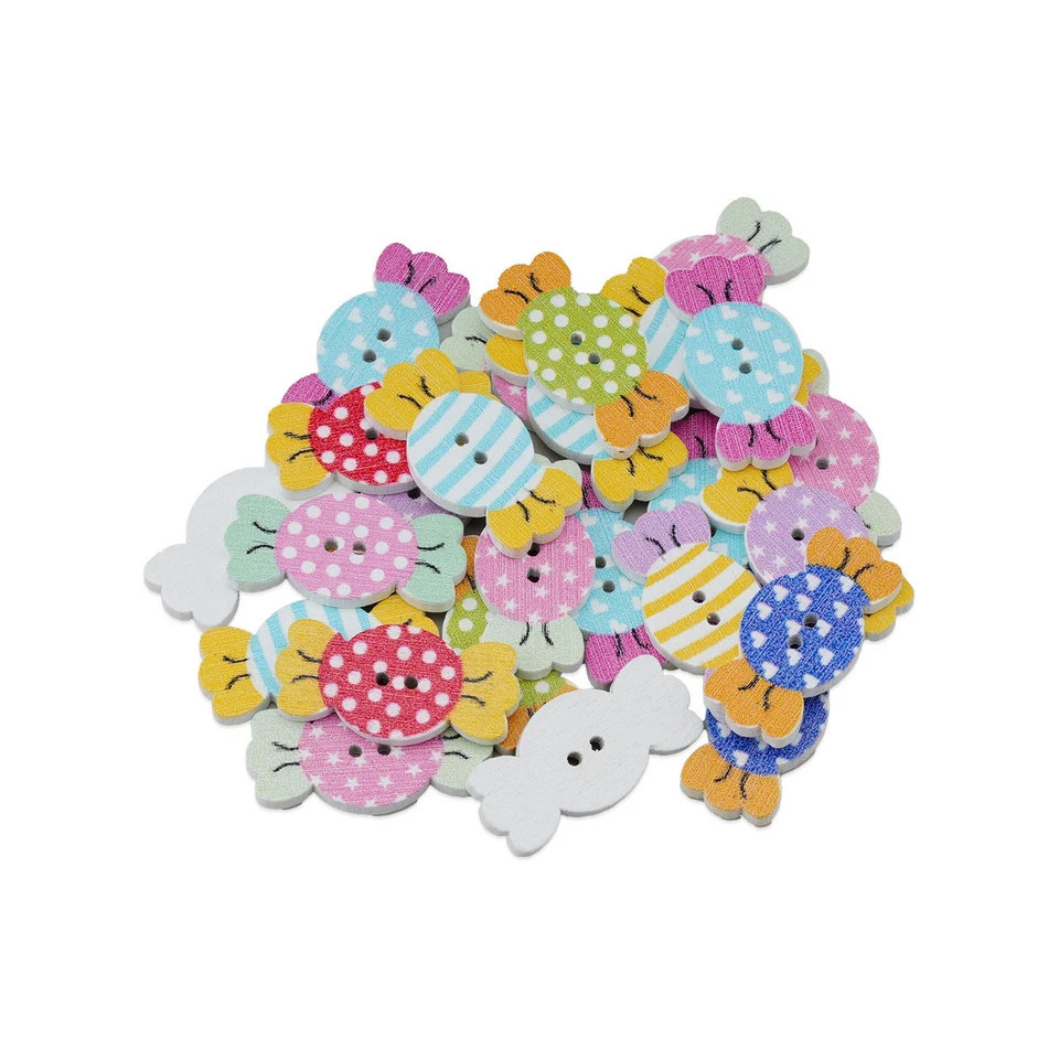 30pcs Cute Candy Shape Wood Buttons for Crafts Sewing Scrapbooking DIY 25x12mm - Image 3 of 4