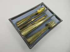 Vtg GOLD METAL Miniature Dollhouse Silverware Flatware Set Forks Spoons Knives