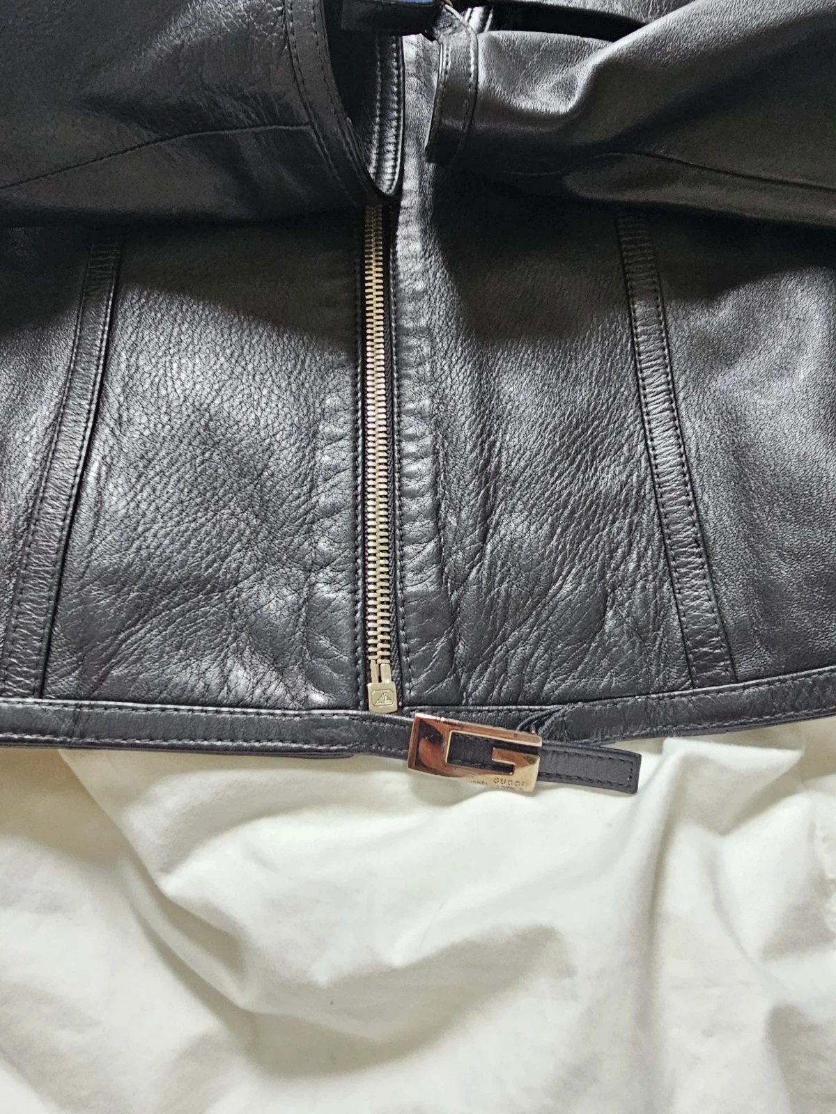 Giacca biker Gucci 1996 vintage Tom Ford donna pelle nera logo G IT46 Lrg