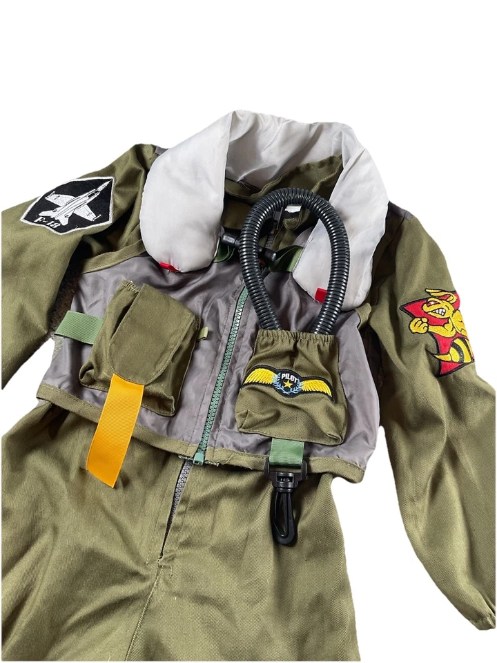 Disfraz de Piloto Niños Talla Top Gun Estilo Verde Oliva Mono Conjunto Foto 3 de 4