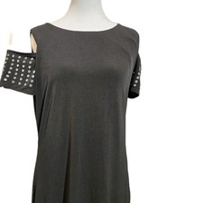 calvin klein dress Sz 6 Black With Studded Sleeve Detail Lined Zipper Black Punk