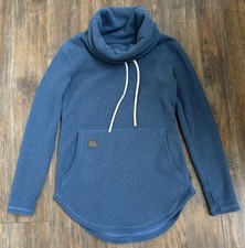 Deso Tallac Pullover Cowl Neck Fleece Drawstring Teal Blue Made in USA Womens XS