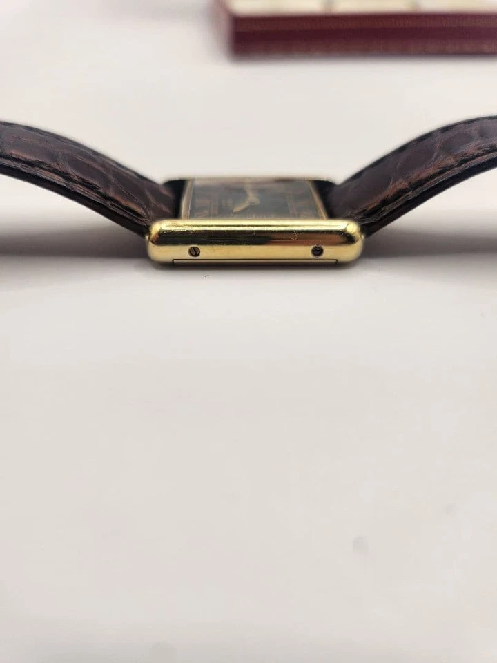 Cartier Must De Tank Quartz Watch Black Gold Dial Brown Leather w/Box - Image 4 of 4