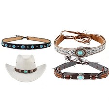 3PCS Cowboy Hat Bands, Western Turquoise Hats Band, PU Leather Beaded Grey