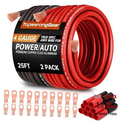 Wire for Automotive Power Ground, Car Audio, Car 4 Gauge Black & Red