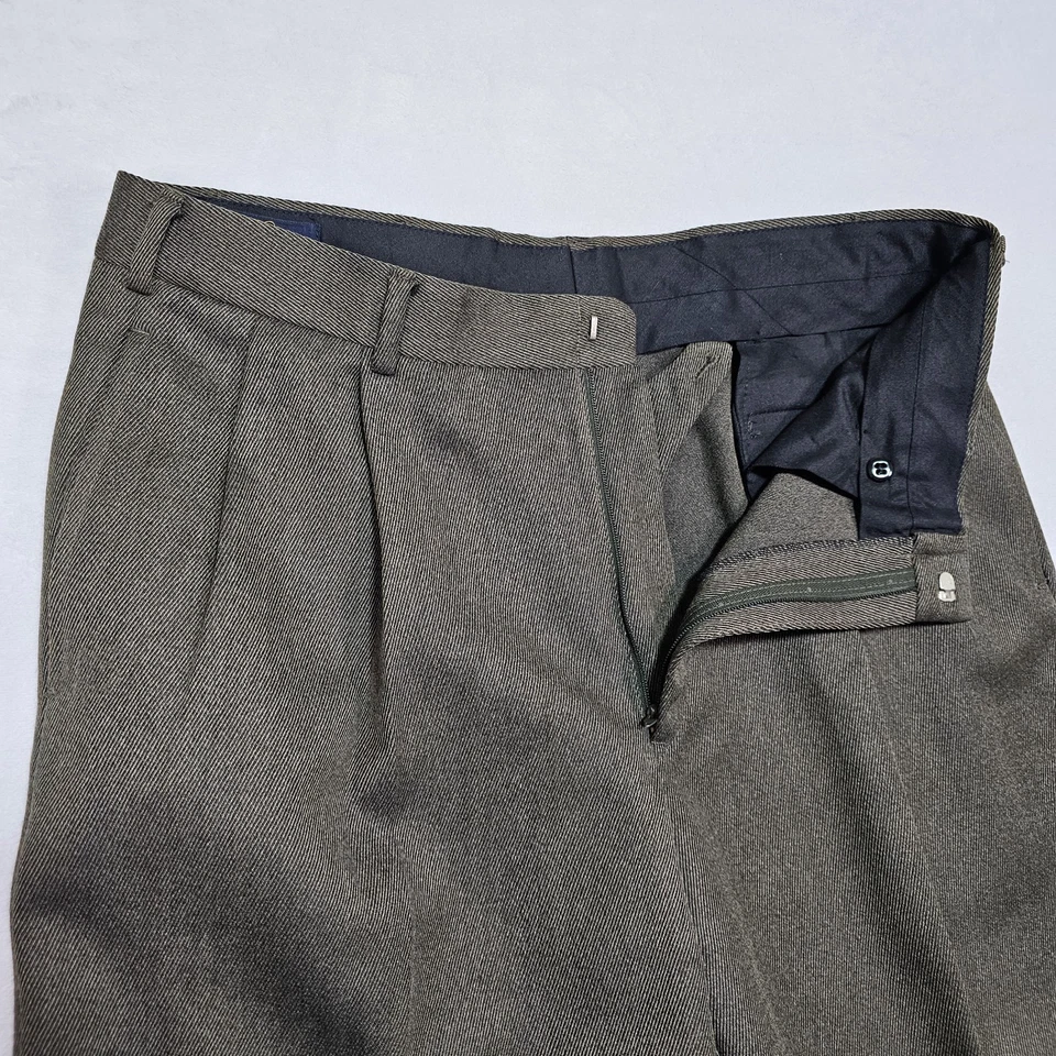 Pantalones de vestir de colección años 80 Brooks Brothers para hombre 34x25 lana oliva plisados EE. UU. Foto 3 de 4
