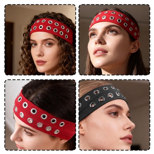 Hollow Grommet Headband Y2k Wide Eyelet Punk Grunge Fashion 2pcs Headbands - Picture 6 of 7