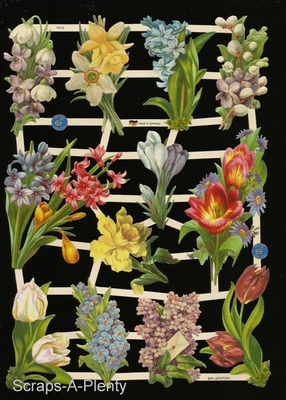 #ad German Embossed Victorian Style Scrap Die Cut Spring Time Flowers EF7413 $2.98