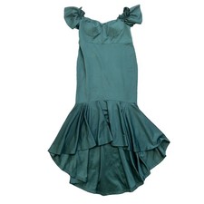 Curve High Low Off The Shoulder Ruffle Dress in Green, Size 2XL