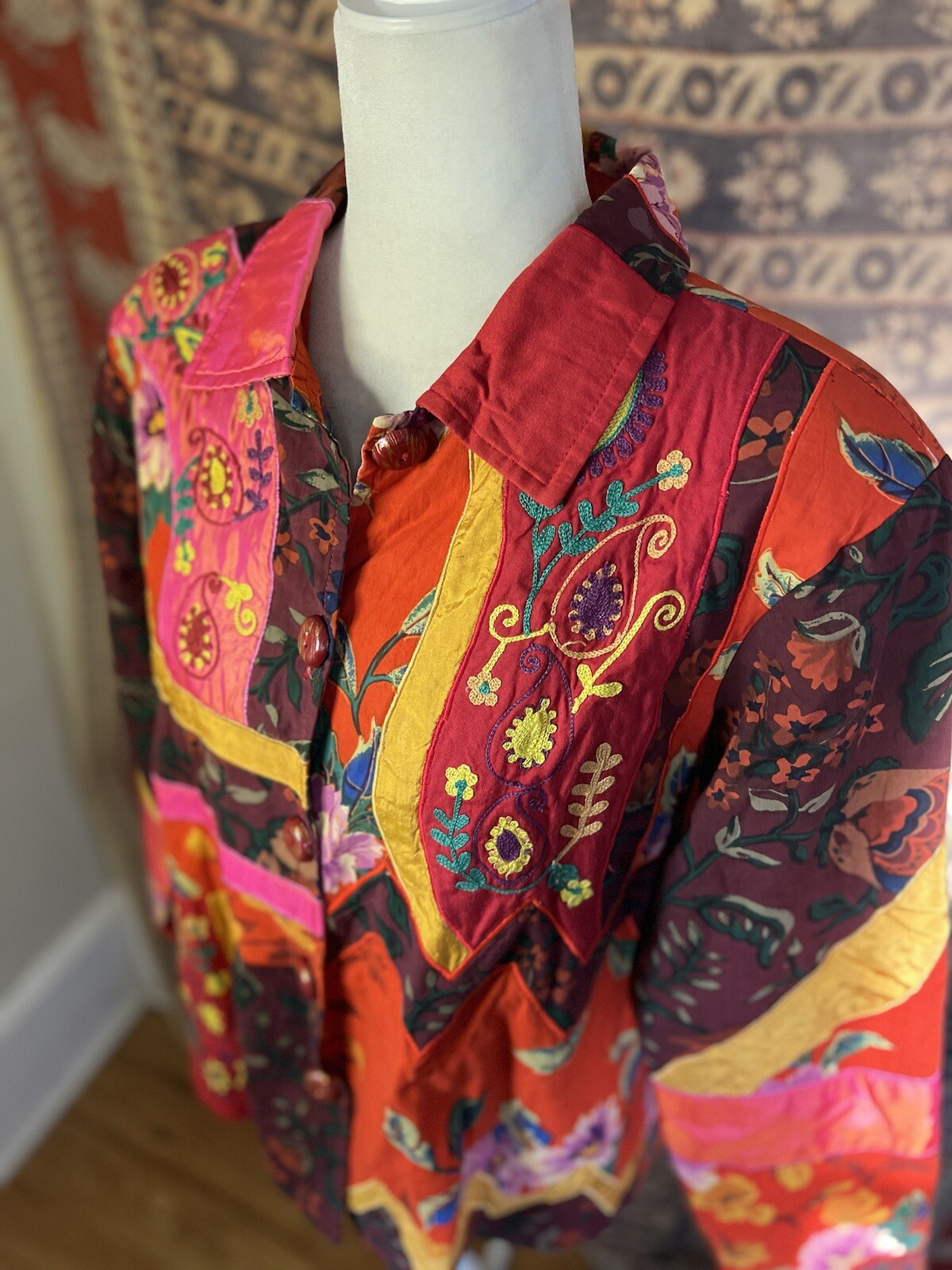 Woman's Blazer Jacket Large Patchwork Red Floral … - image 2