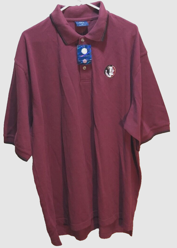 Florida State Seminoles NCAA Vintage 90s Logo Maroon ACC Polo Shirt 2XL Tag New