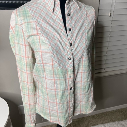 Free people pastel raw hem plaid button down shirt - Picture 3 of 11