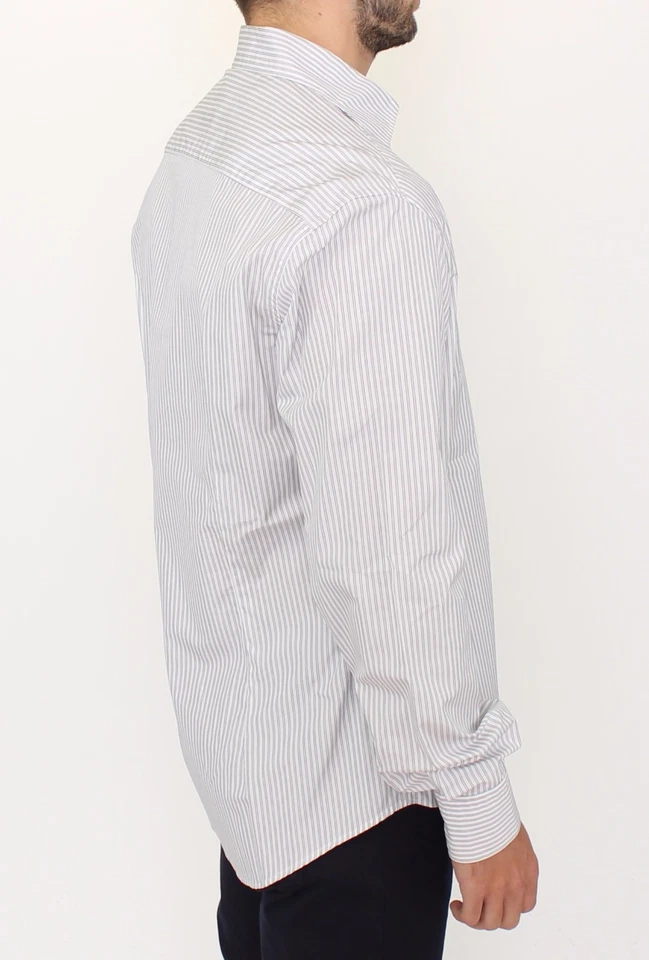 Camisa casual ERMANNO SCERVINO listrada cinza branca ajuste regular IT50/L RRP $440  - Imagem 4 de 4