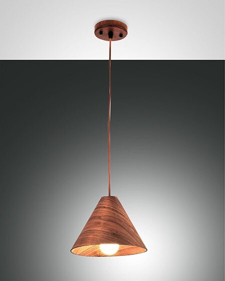 Esino Sospensione Cucina Legno Noce - Lampadario Conico Moderno Fabas