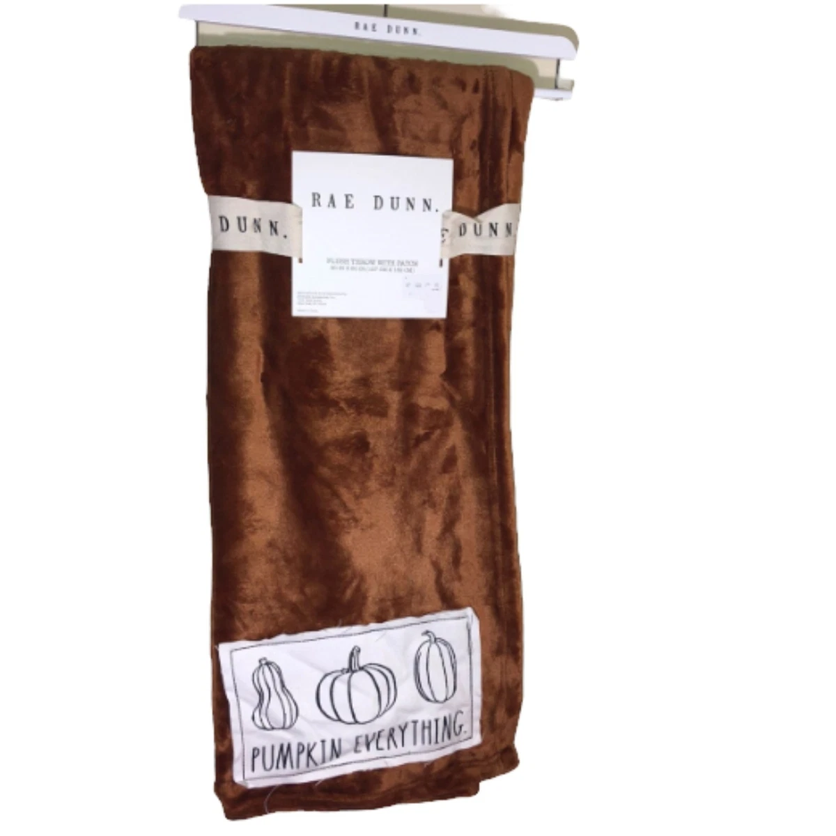 NWT Rae Dunn PUMPKIN EVERYTHING Fall Brown Plush Throw Blanket w Patch 50