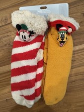Disney Christmas Mickey Mouse Pluto Toddler Socks Fleece Warm Size 10-13 New