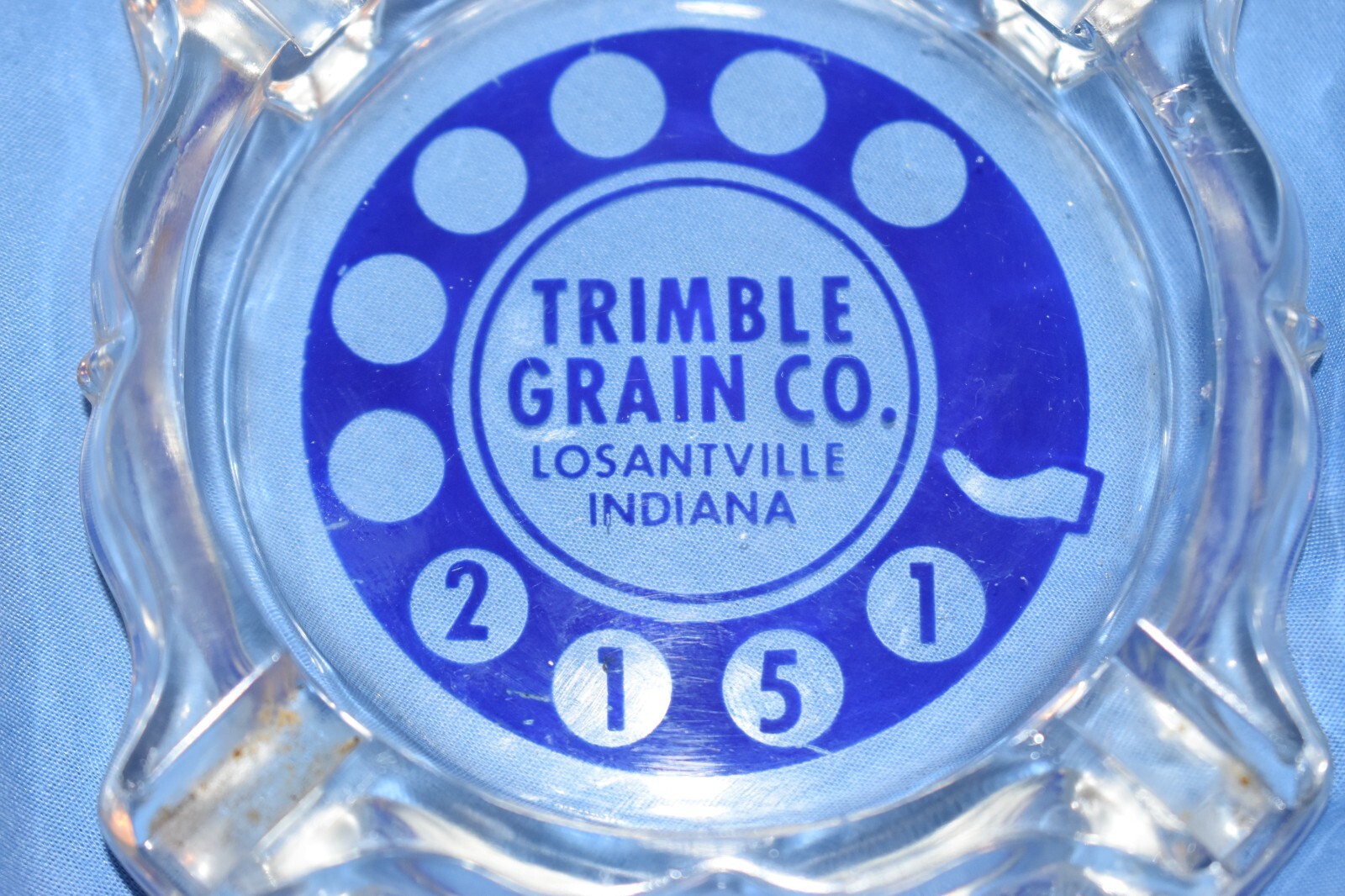 VINTAGE Trimble Grain Co. 40's / 50's CLEAR GLASS ASHTRAY Losantville