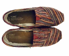 Toms Shoes Womens Slip On Flats Multicolor Knit Striped Fur Lining Size US 10