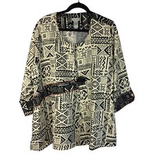 New Multiples Size 1x Womens Artsy Jacket Tribal Print One Button 3/4 Sleeve