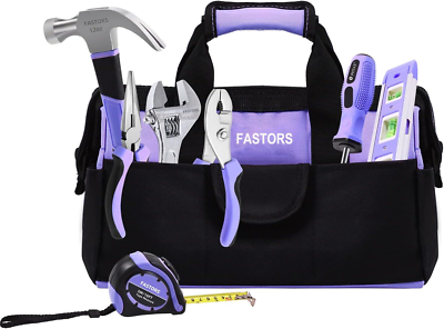 FASTORS Purple Tool Bag for Women With 13-Inch Wide Mouth,Tool