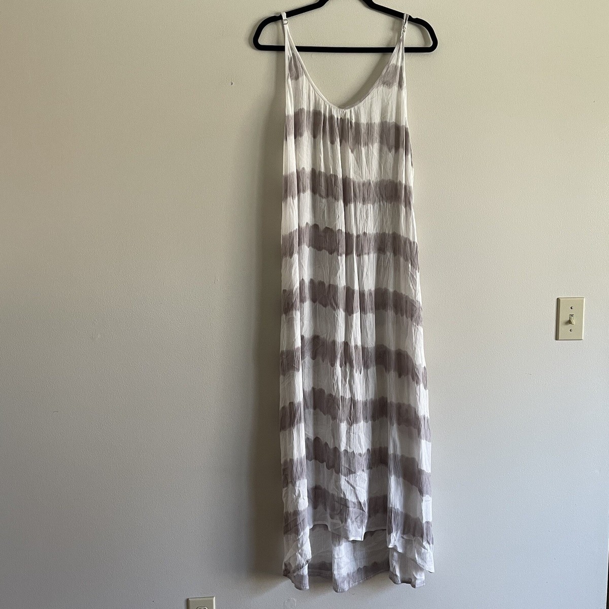 Elan Women S Tie Dye Stripe Sheer Oversized Boho Beach Flowy Cover Up Maxi  Dress