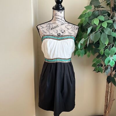 GB Strapless Stone Embellished Cocktail Dress Black White Sz M