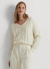 Ralph Lauren Sequined Wool-Blend Aran-Knit Sweater Size L