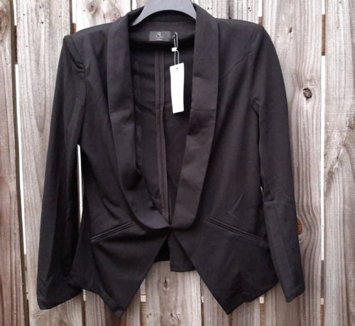 Sucolan Womens Casual Work Blazer Open Front Long Sleeve Jacket Black Large NEW