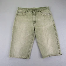 Vintage LA Gate Jean Shorts Mens 38 Green Denim Baggy Grunge Skater 90s Y2K ^