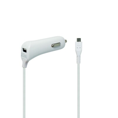 White Color Heavy Duty 2.1 Amp Auto Car Charger DC Adapter Extra USB Connector 