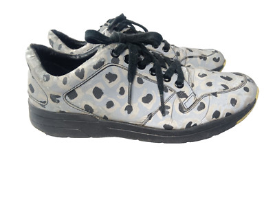 Gucci Sneakers Women's Size 7.5 EU 37.5 Grey Leopard Print Fabric Reflex ~AS IS