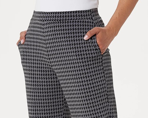 Pantalones Susan Graver Regular Estampado Líquido Tejido Negro Pata de Gallo XS A31011 - Imagen 2 de 4