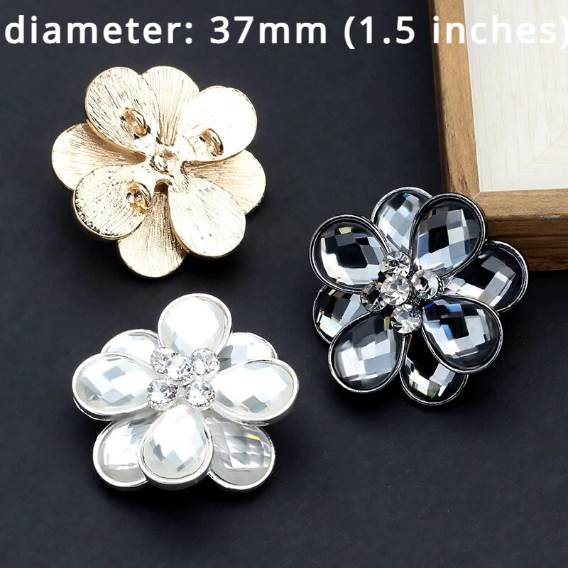 1pc Glitter Diamond Buttons Rhinestone Flower Shape Craft for Costume Coat DIY - Image 2 of 4