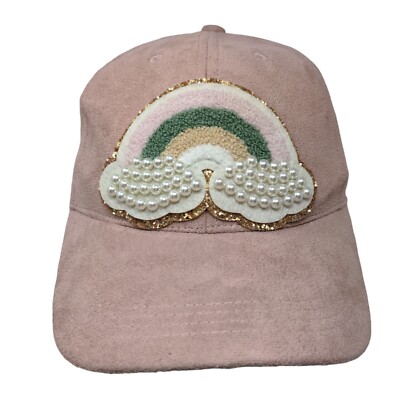 Rainbow Snapback Hat Pink One Size Adjustable Patch Pearls 6 Panel Polyester
